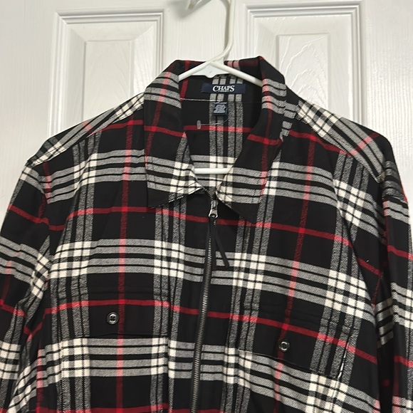 NWT Chaps Ralph Lauren Shirt Size 2X Plaid Flannel Jacket Zip Front Black Red - Picture 2 of 3